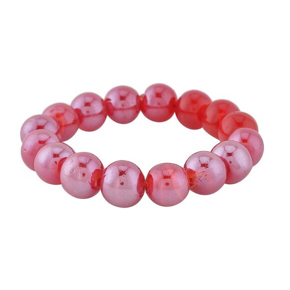 Red Color Beaded Stretch Bracelet and Dangle Earrings in Stainless Steel - Picture 3 of 3